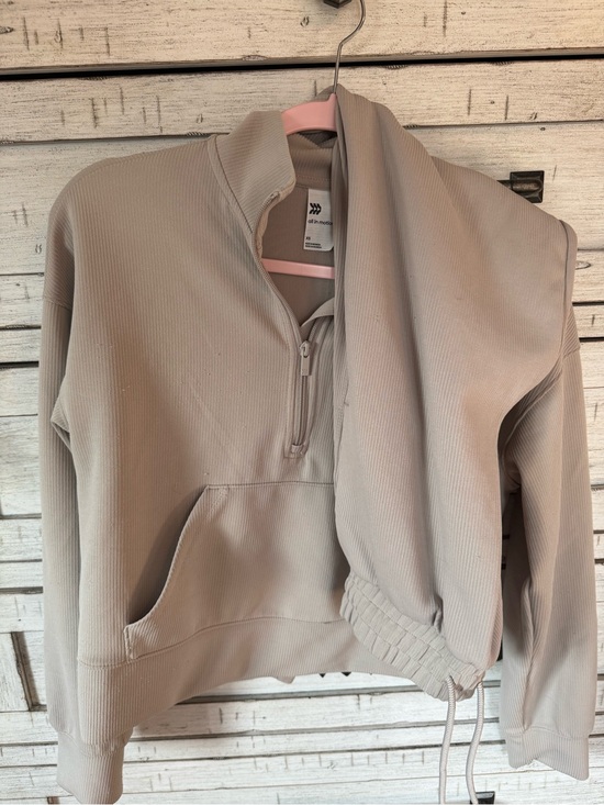all in motion Tops - Cropped Ribbed Half-Zip Sweatshirt in Light Taupe
